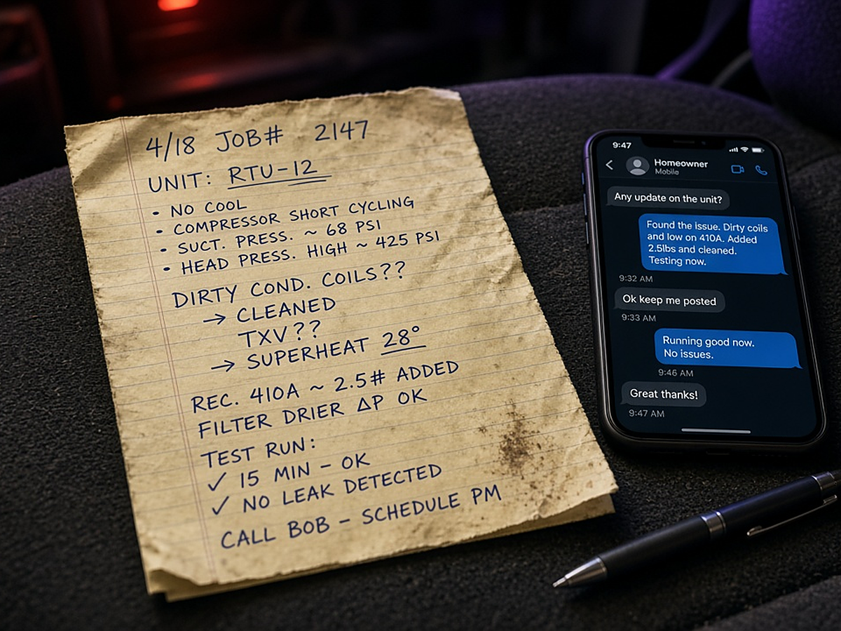 Before: messy handwritten job notes for job 2147